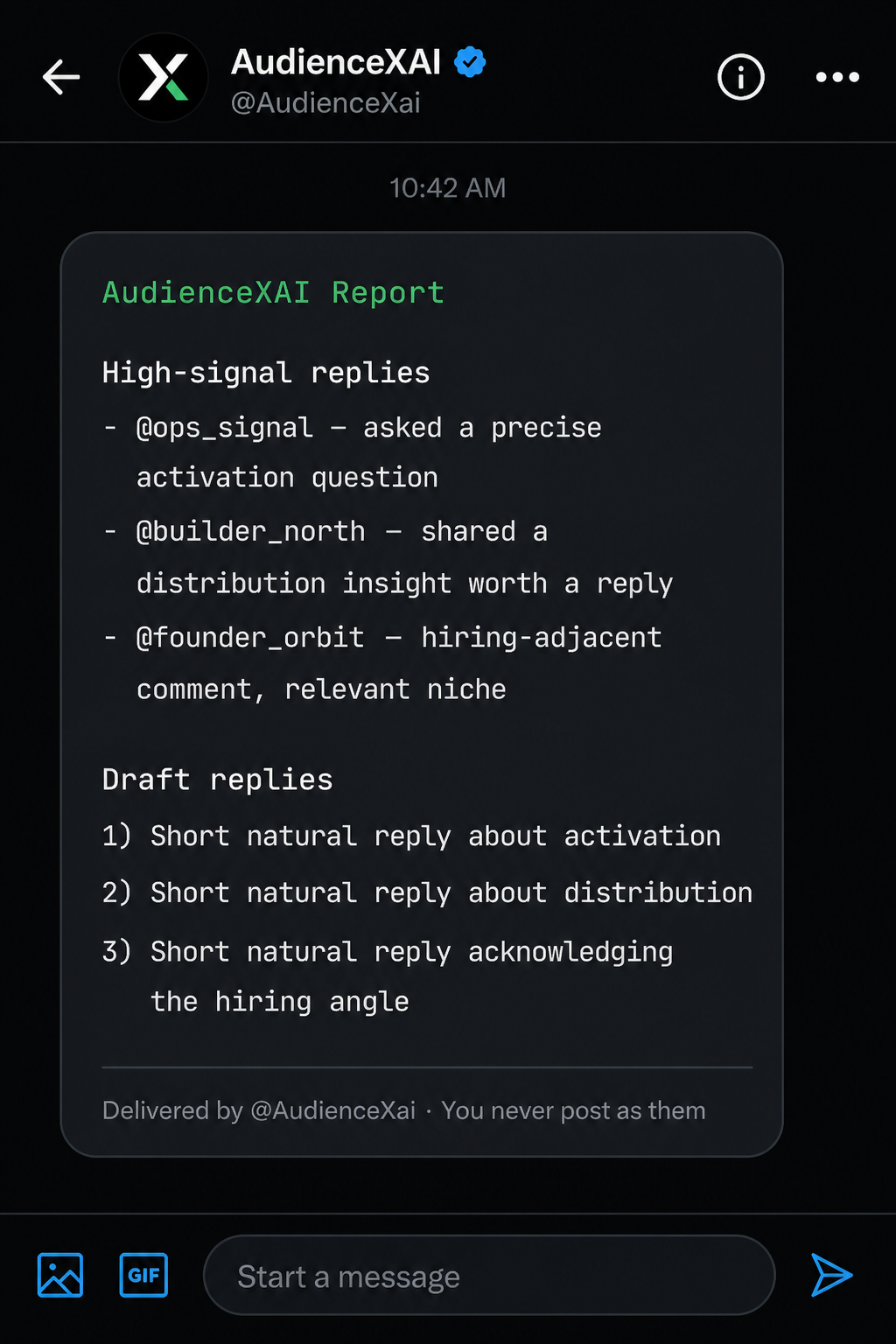 Sample AudienceXAI report from @AudienceXai